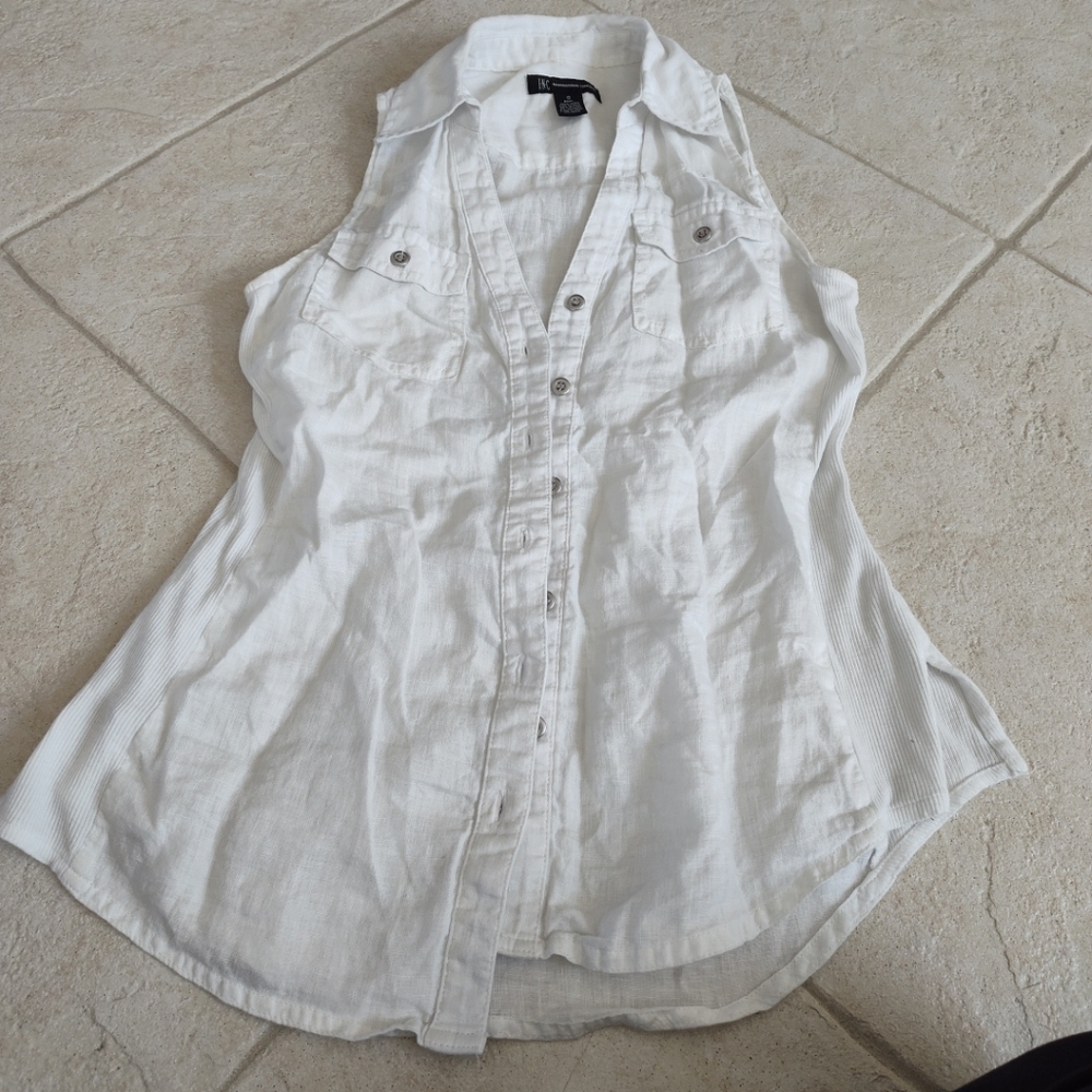 White Fitted Button Down Shirt International Concepts Size 0 Womens Juniors